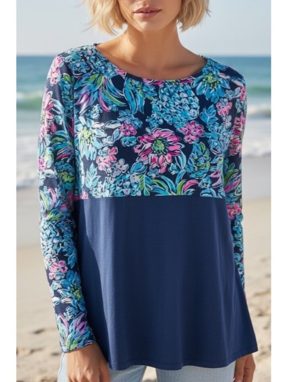 Lilly Pulitzer Finn Top Hightide Pineapple Floral Blue Pink Size XL